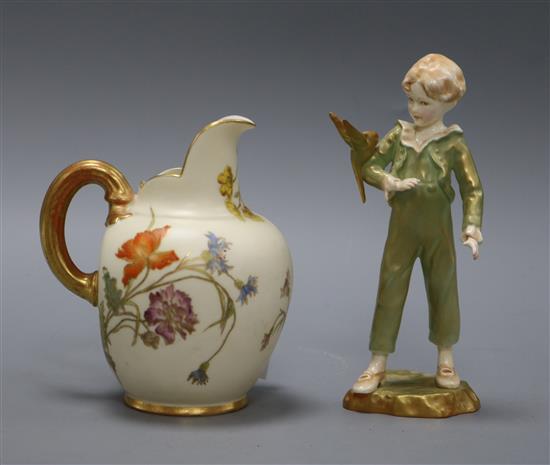 A Royal Worcester The Parakeet and a jug tallest 17cm